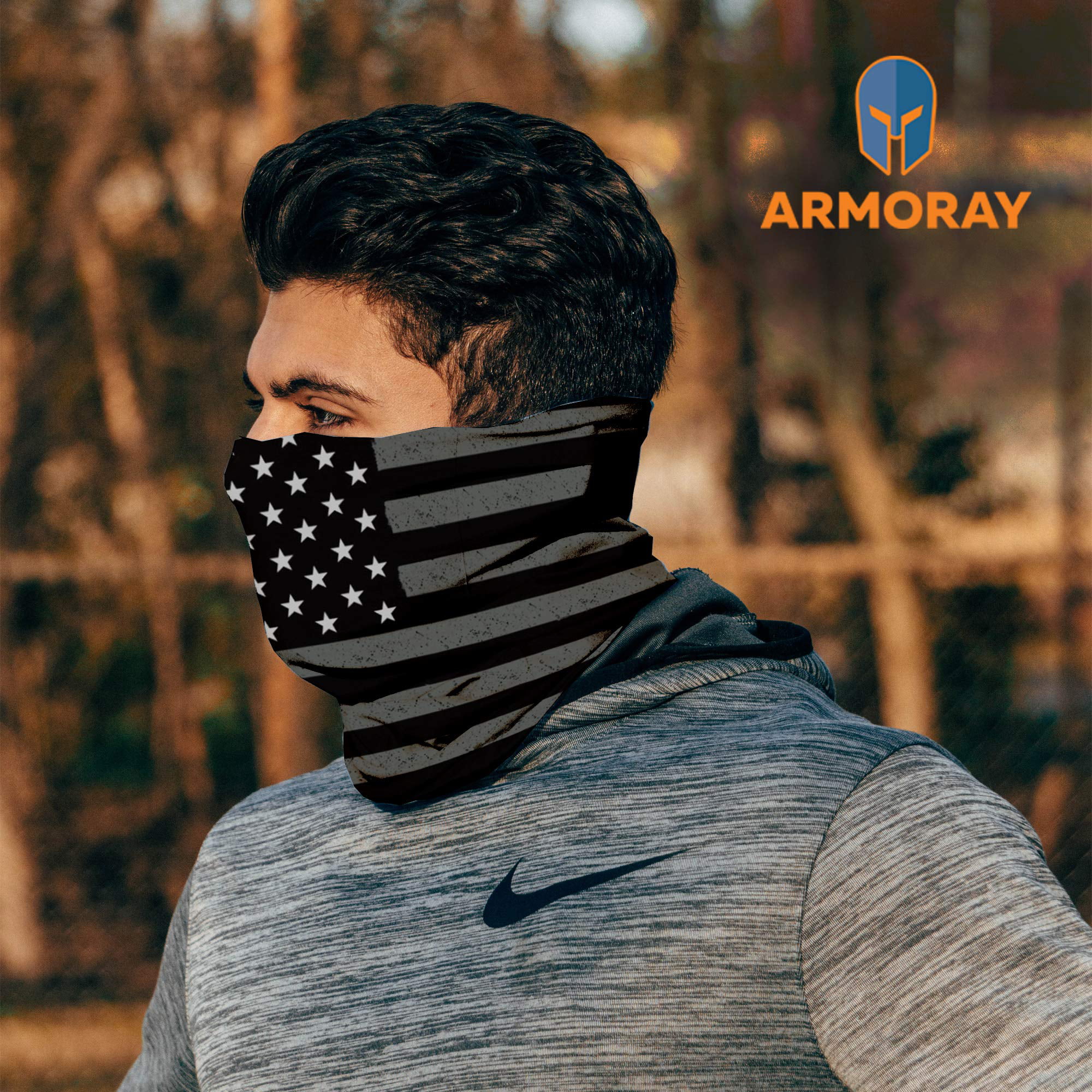 ARMORAY Neck Gaiter Face Mask - 4 Pack Reusable & Washable Cloth Face Cover,  Bandana, Shield & Scarf for UV, Sun & Dust Protection - Outdoor Head Wrap  for Fishing, Motorcycle Riding (BW USA 4 Pack) 