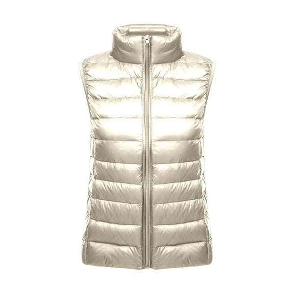 VNKIDY Women Outerwear Vests Lightweight Warm Puffer Stand Collar Vest Zip Up Sleeveless Down Gilet For Autumn Winter Casual Style Trendy Outerwear