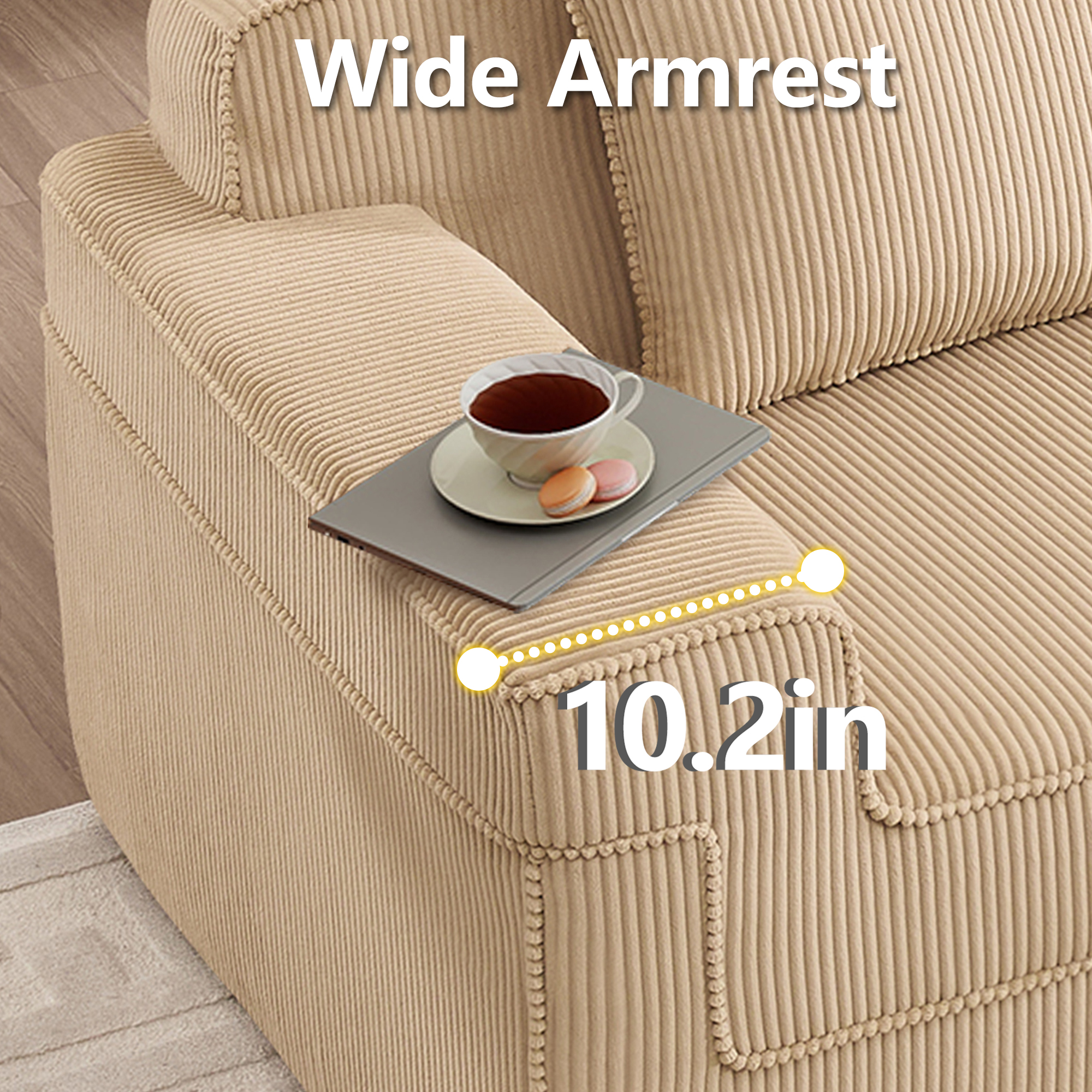 Modular 2 Seat Loveseat Boneless Sofa, Cloud Sectional Couch with Deep Seat, Modern Modular 2-Seat Sofa Couch with Throw Pillows Corduroy Fabric Camel
