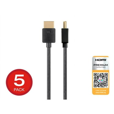 Monoprice HDMI Cable - 6 Feet - Black (5 Pack) Certified Premium, High Speed, 4K@60Hz, HDR, 18Gbps, 34AWG, YUV 4:4:4, Compatible with UHD TV and More - Ultra Slim Series