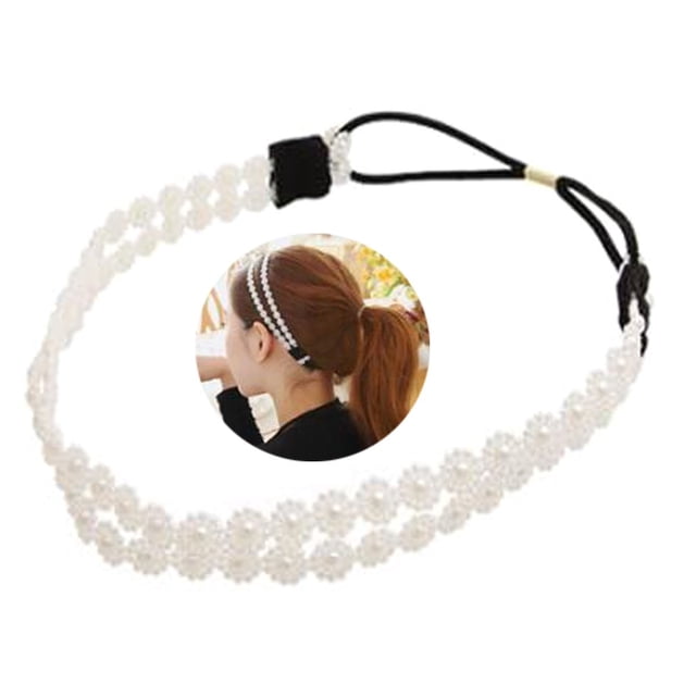 Nicedmm 2 Piezas Moda Doble Capa Cuerda para el Cabello Perlas Artificiales Copos de Nieve Diadema - Flores Adornos para el Cabello Diademas para el Cabello Tocado para Mujer Dama