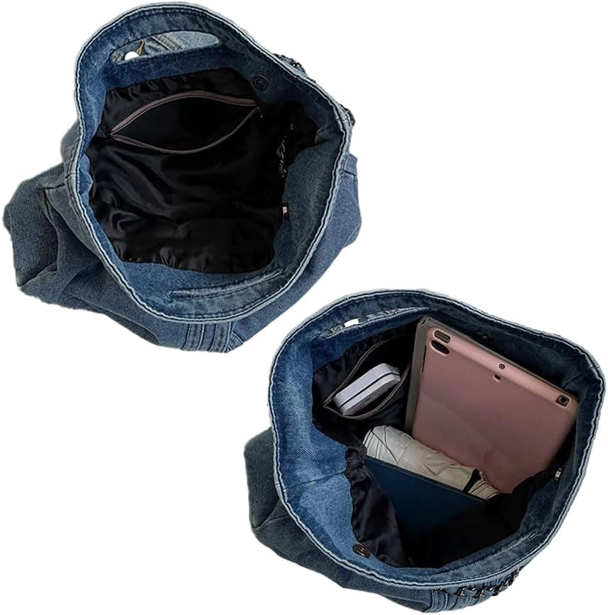 Women Denim Shoulder Handbag Retro Crossbody Bag Large Capacity Tote Purse Chain Strap Underarm Bag