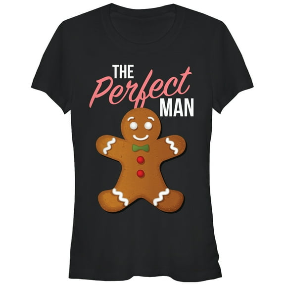 Junior's CHIN UP Christmas Perfect Gingerbread Man Graphic Tee Black 2X Large