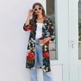 thumbnail image 6 of Robes for Women Zipper Lightweight 3/4 Sleeve Bathrobes for Women Zipper Front Knee Length Vintage Floral Print Casual Pajama Sleepwear with Pockets Navy S, 6 of 7