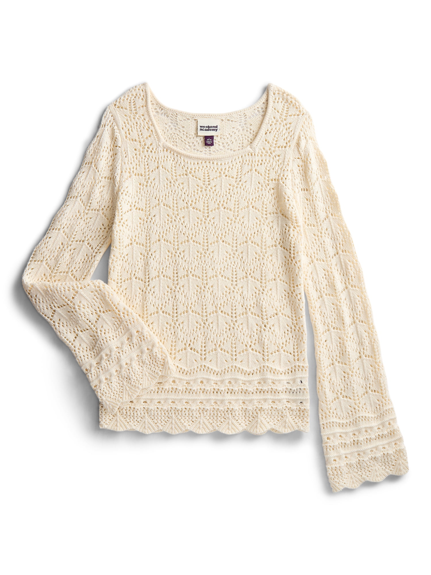 Weekend Academy Girls Crochet Top with Long Sleeves, Sizes 4-18