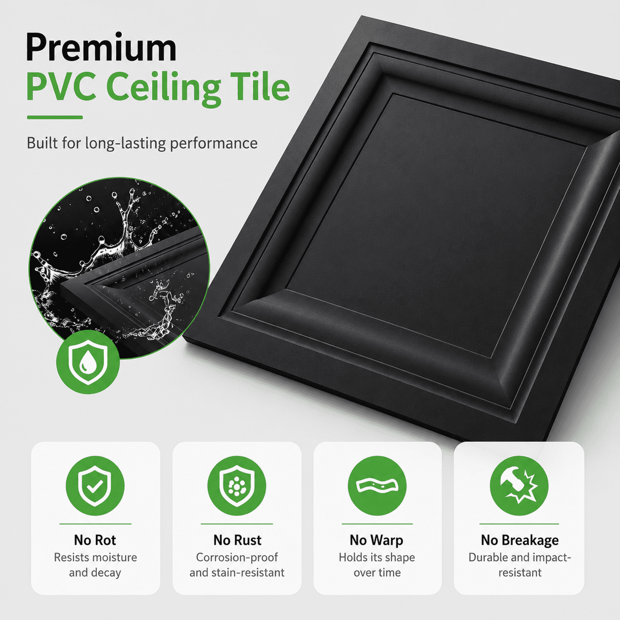 Yeslife 12-Pack Black PVC Drop Ceiling Tiles 2x2 ft, Waterproof Washable Reusable Ceiling Panels for Basement, Home & Office, Covers 48 sq ft