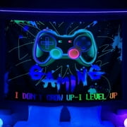 Blacklight Gaming Tapestry for Boys Room Wall Hanging, UV Reactive Video Game Decor, Black light Gamer Decoration Bedroom 60X40inches