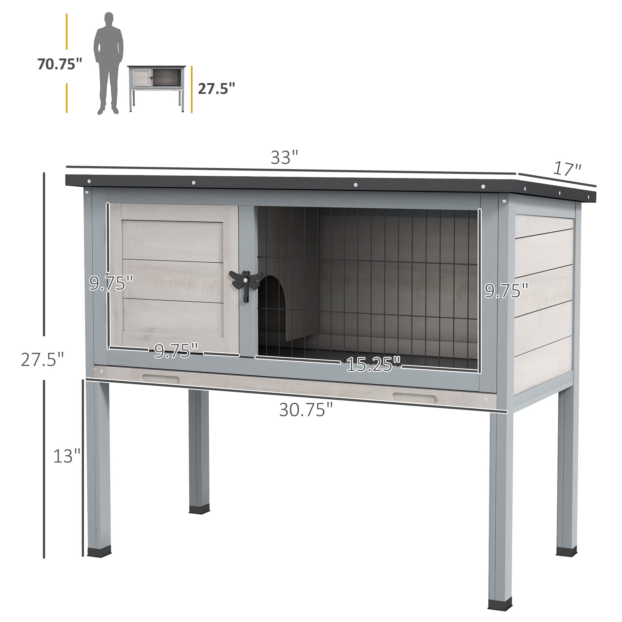 Dog Crate, Small Animal Cage Rabbit Hutch,Elevated Rabbit Hutch, Black+ Gray Pet Playpen,Wood Chicken Coop, Pet Supplies Pens & Hutches