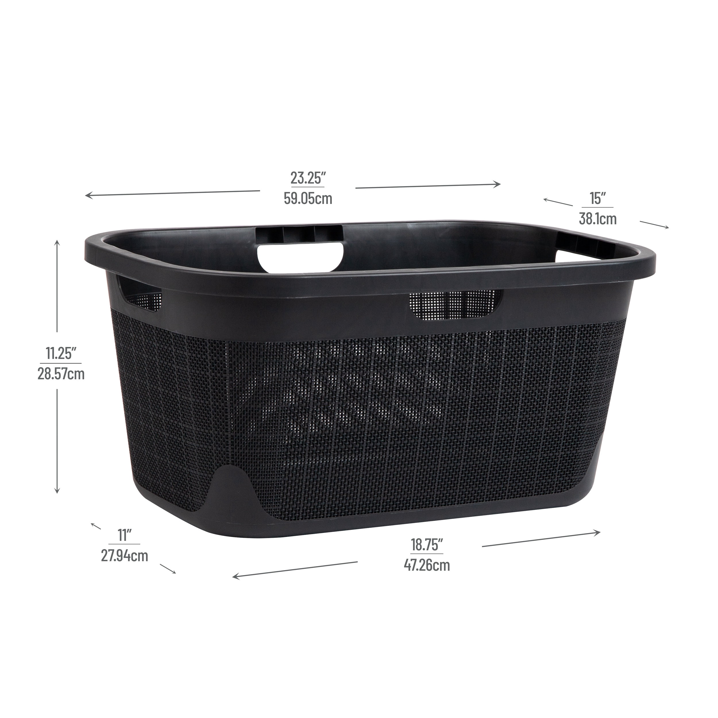 Mind Reader 40L Laundry Basket, Clothes Hamper, Linen Design, 23.25”L x 15.25”W x 11”H, Black