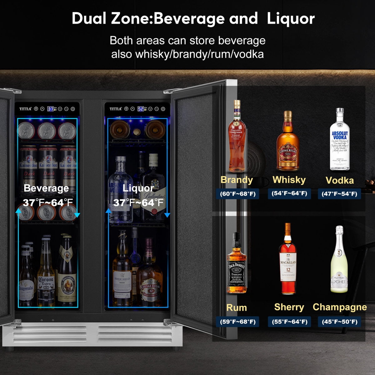 24" Silver Beverage Refrigerator with French Doors 150-Can Capacity, Built-in or Freestanding Beer and Drink Cooler