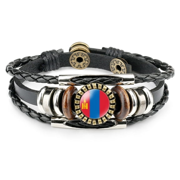 Uijokdef Country Flag Leather Bracelet, Multilayer Black Leather Bracelets (Asia )