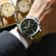 Poedagar Simple Leather Strap Men's Business Waterproof Luminous Calendar Chronograph Quartz Watch
