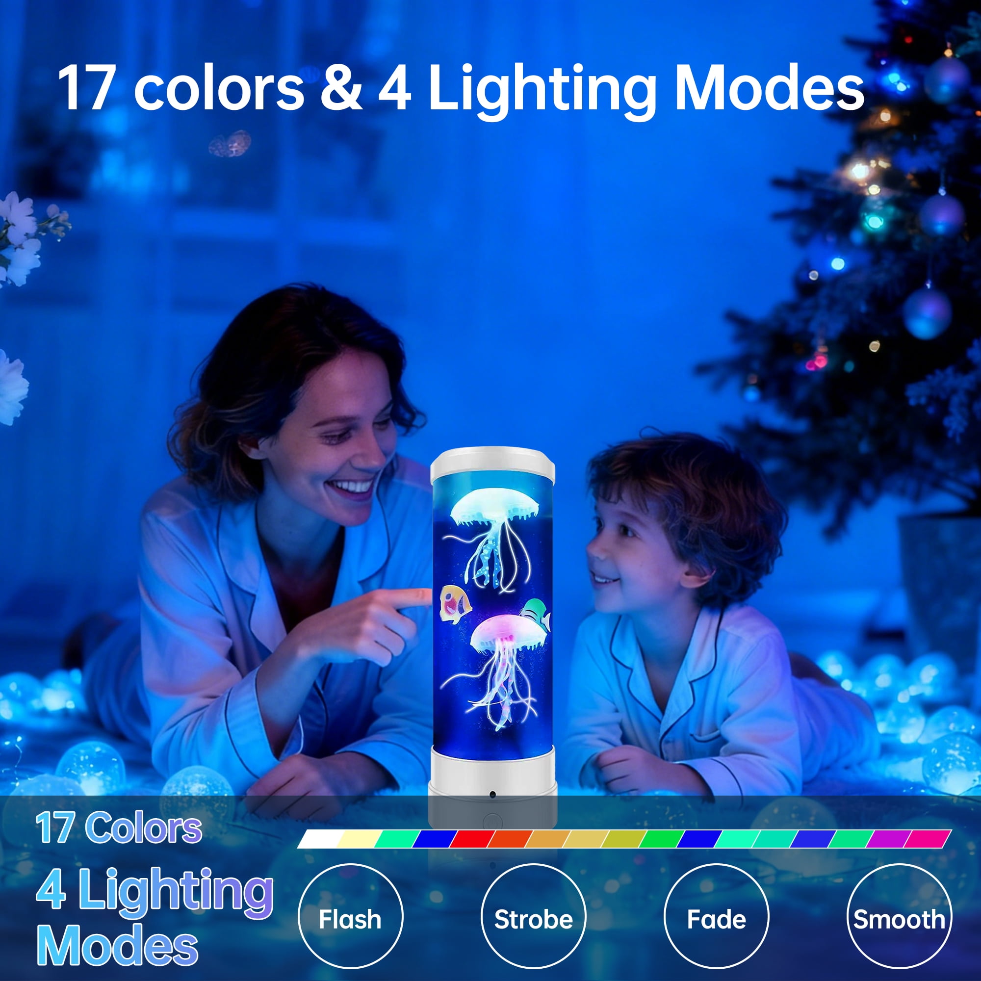BravSco Jellyfish Table Lamp, 17-Color Changing LED Night Light with Remote Control, 4 Lighting Modes, USB Powered, White, for Teen Bedroom, White