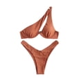 thumbnail image 2 of 1 Set One Shoulder Swimsuit Soft Padded Two Pieces Sexy V Neck Solid Color Bikini for Travel, 2 of 7