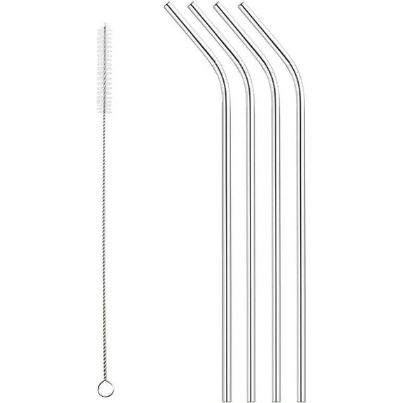 Set of 4 Stainless Steel Drinking Straws, Cleaning Brush Included