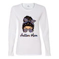 thumbnail image 3 of Autism Awareness Mom Life Messy Hair Bun | Cool Support Neon Print Bandana Mother's Day Womens Graphic Long Sleeve T-Shirt, White, XX-Large, 3 of 5