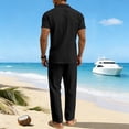 thumbnail image 5 of LWavelet Men's Linen Button Up Shirt Cargo Shorts Set Classic Casual Daily Summer Outfits Black XL, 5 of 5