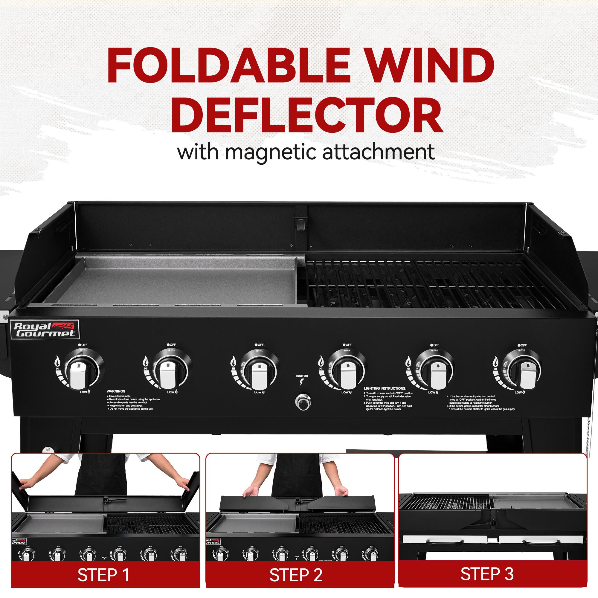Royal Gourmet GD601B 6-Burner Gas Grill and Griddle Combo,2-in-1 Large Cooking Capacity Grill & Griddle for Back Yard, Garden, Family Party, BBQ, Black