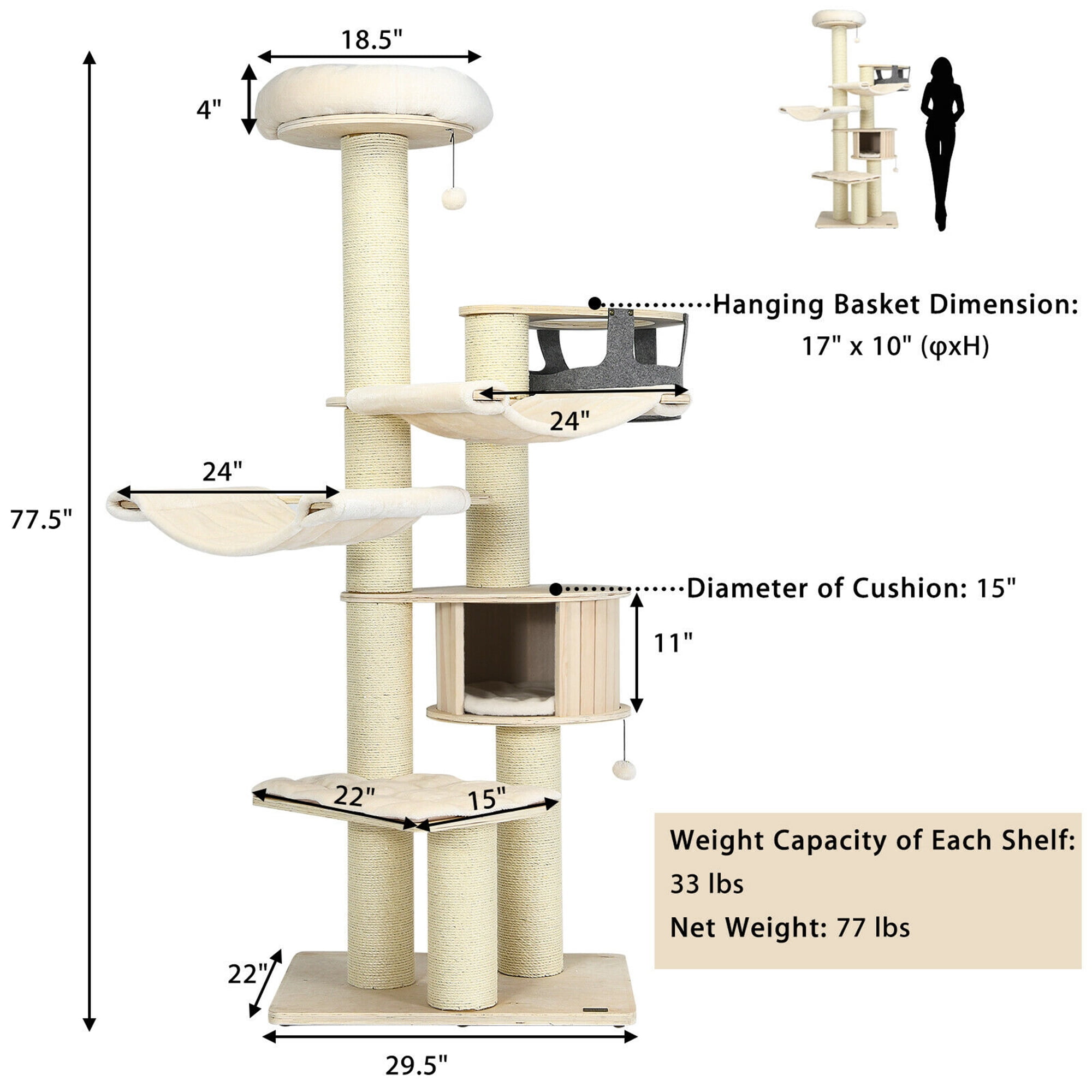 Gymax 77.5'' Cat Tree Condo Multi-Level Kitten Activity Tower w/ Sisal Posts