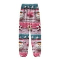thumbnail image 5 of Women's Cuff Pajama Pants, Christmas Print Flannel Sleepwear, Elastic Waist Casual Lounge Pants, Warm Comfortable Nightwear for Women,Purple Pink,M, 5 of 6