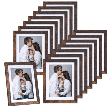 CRUGLA 5x7 Picture Frames Set of 15, Display 5x7 with Mat or 6x8 Without Mat, Wall Gallery or Tabletop Photo Frames, Brown
