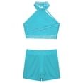 thumbnail image 4 of YONGHS Girls Activewear Set Athletic Tracksuit Jazz Hip Hop Street Dance Gymnastics Leotard Blue Green 16, 4 of 7