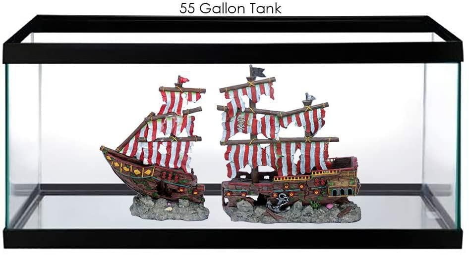 Penn-Plax Grand Bateau Pirate – Belle décoration d'aquarium pour grands aquariums et terrariums (40 gallons et plus).