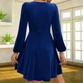 thumbnail image 5 of Busydd Women's Cocktail Dresses Fashion V Neck Solid Color Fall Wedding Guest Dress Casual Pleated Long Sleeve Dresses for Women M, 5 of 6