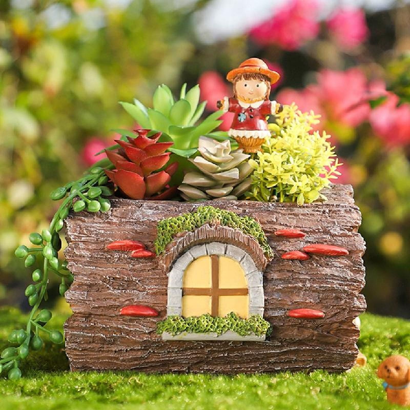 JZROCKER Stump House Statue Decors Desktop Easter Figurines Ornament Cartoon Statue Landscape Miniatures