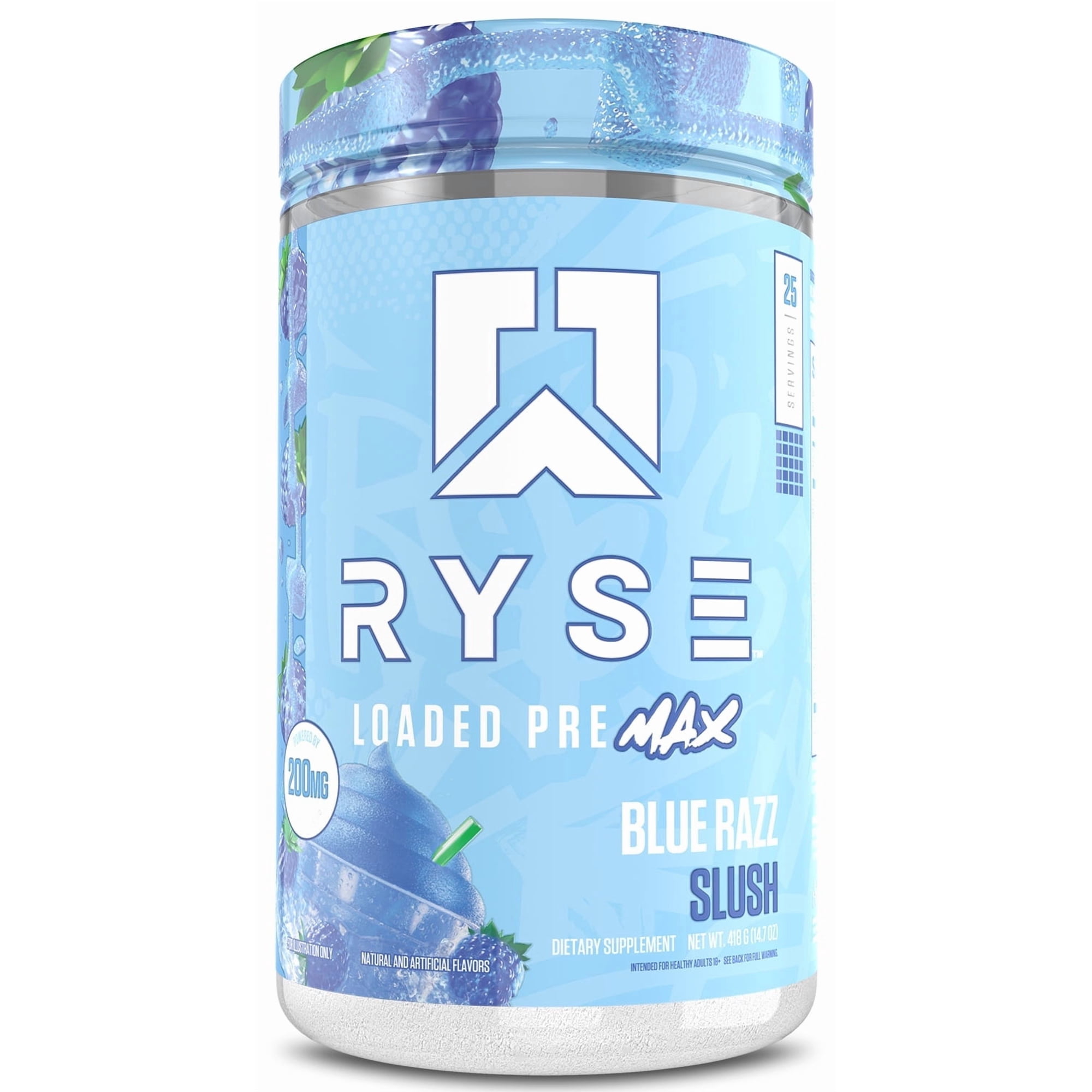 RYSE Loaded Pre Max Daily Pre Workout Powder - Blue Razz Slush - 25 Servings