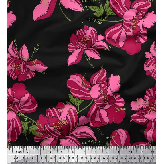 Soimoi Polyester Crepe Fabric Dot & Floral Artistic Printed Fabric 1 Yard 42 Inch Wide