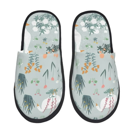 Balery Goose and Doodle Flowers Slient Indoor Furry Fleece Comfort House Shoes Soft Non-Slip Home Shoes Cotton slippers House Slippers-- Medium