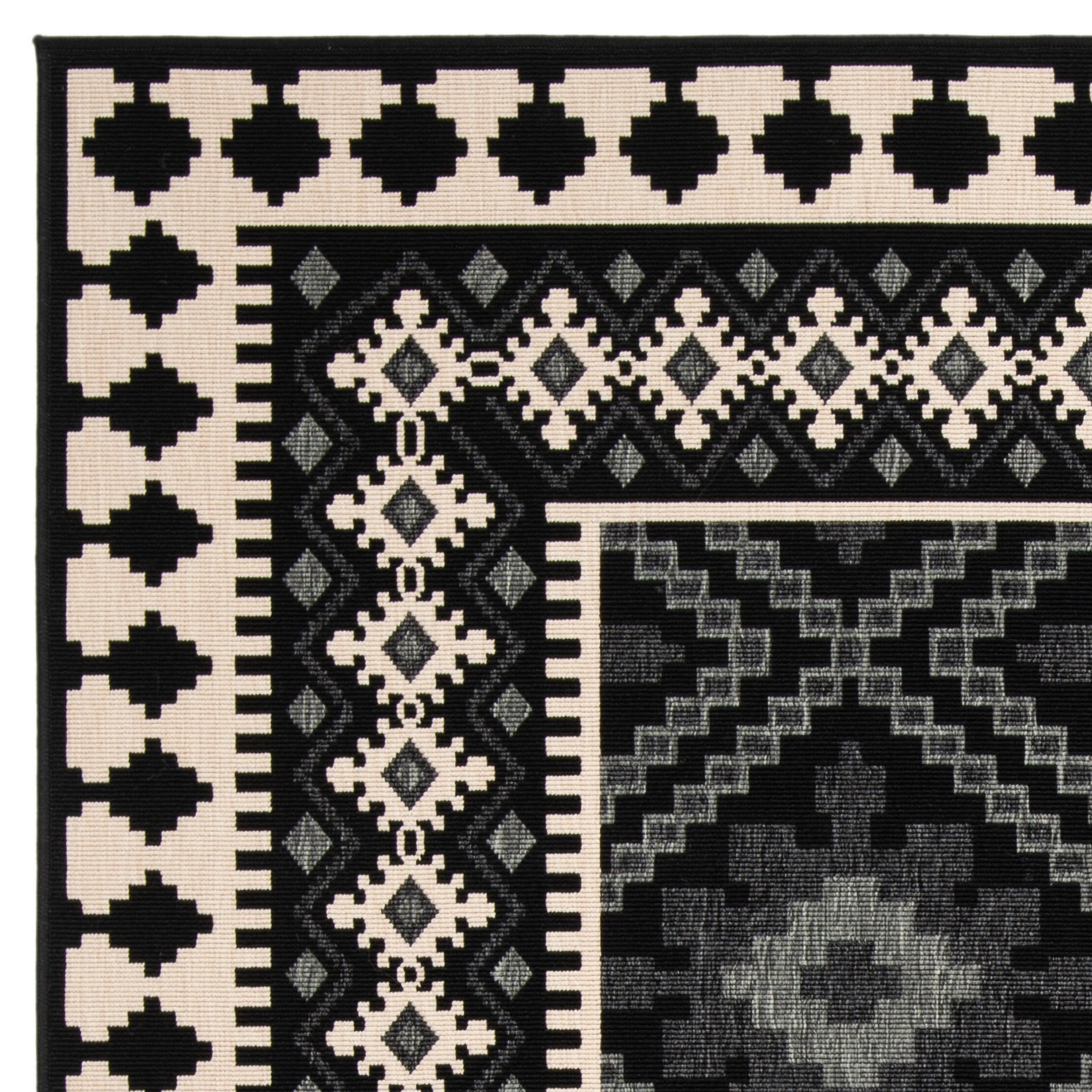 SAFAVIEH Veranda Magna Southwestern Indoor/Outdoor Area Rug, 5'3" x 5'3" Square, Black/Cream