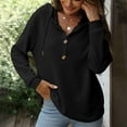 thumbnail image 2 of YYDGH Women's Hoodies Sweatshirts Waffle Knit Button V Neck Hoodie Pullover Casual Long Sleeve Hooded Tops, 2 of 7