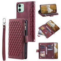 Dteck for Apple iPhone 11 Case,Full Protection Zipper Purse Magnetic Closure Folio Card Slots Wallet Kickstand Phone Cover with Wrist Strap & Shoulder Strap,Winered