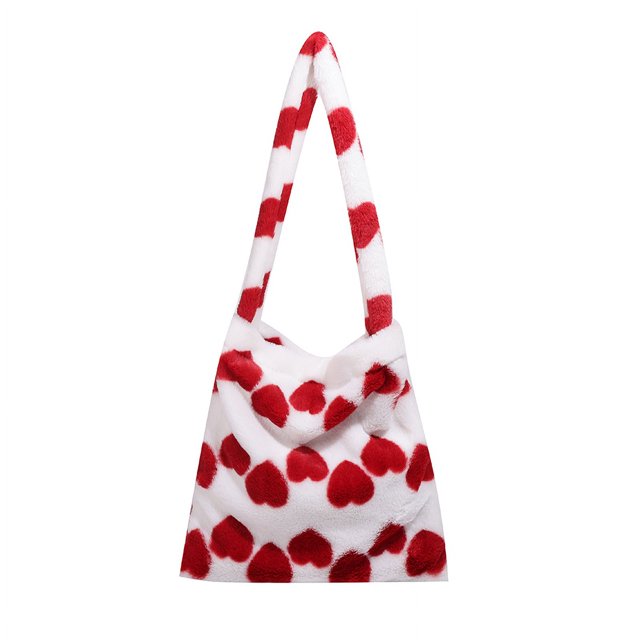 Bolsa De Hombro Bolso de hombro mullido de invierno para niñas, bolso de mano para las axilas, bolso de mano con forma de corazón (rojo)