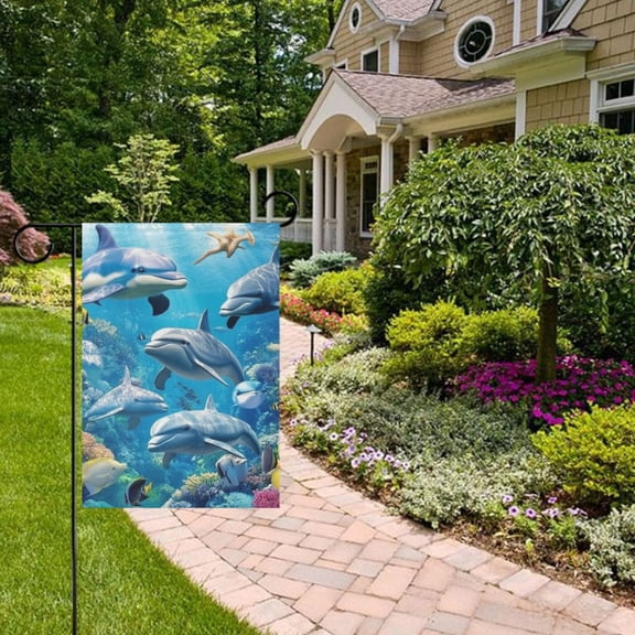 Dolphins in The Sea Garden Flag 12x18 inch Double Sided Outside Yard Decorations for Home Outdoor