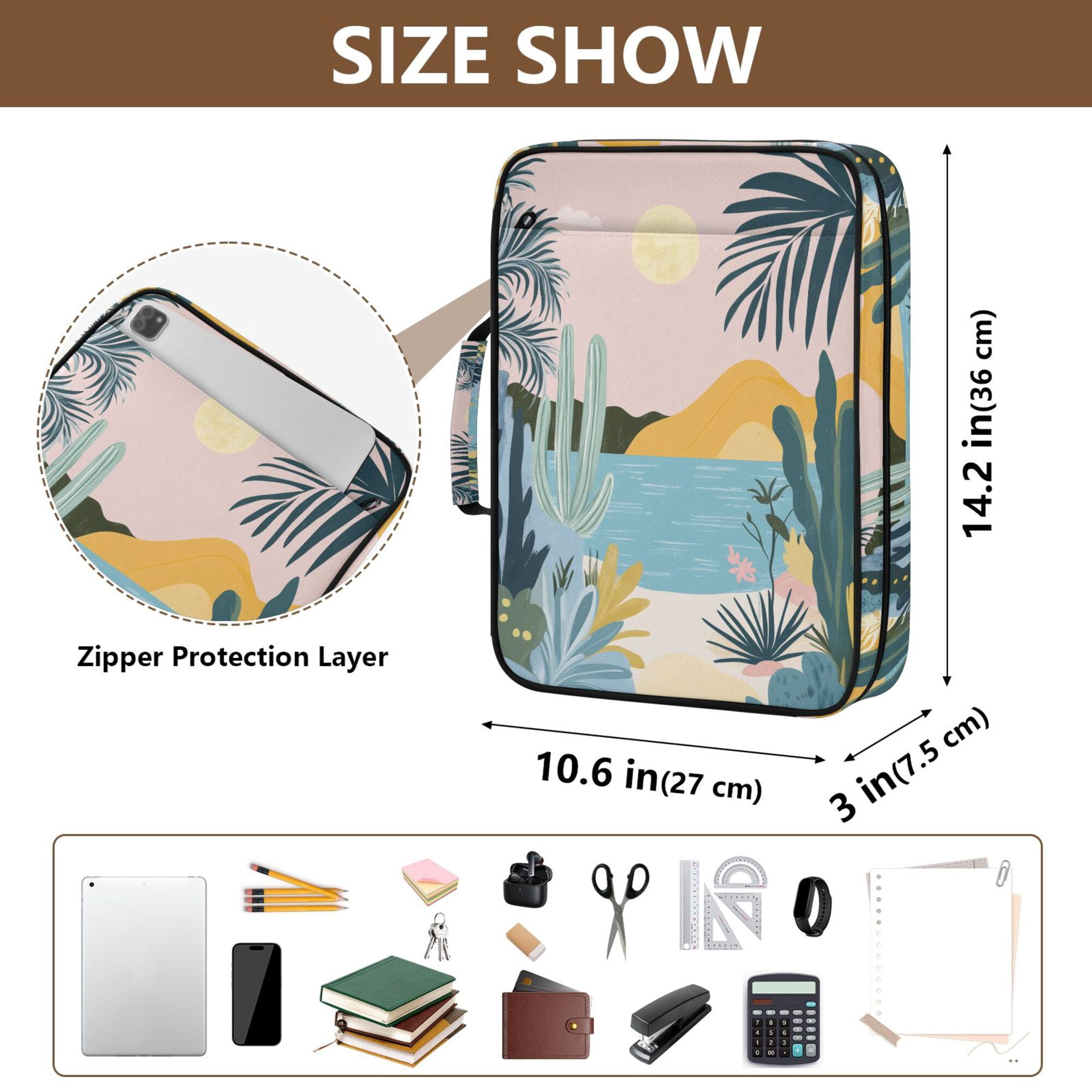 FORMRS Accordion File Folder A4 Size 7-Pocket Expanding Document Organizer Bag with 3 Ring Binder, Boho Style Sun