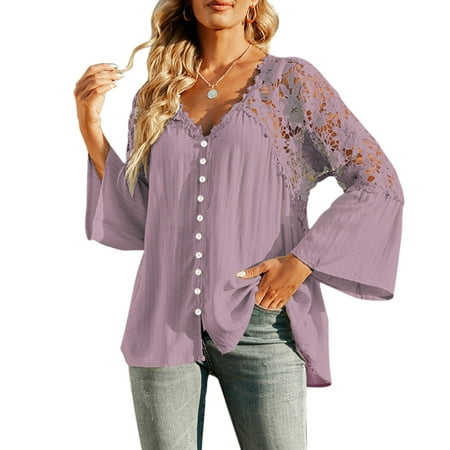 

FuChenYu 2024 New Style Womens Rash Guard Long Sleeve Sun Protection Shirts for Women Casual Lace Hiking Shirts Women Swim Shirts for Woman Purple M