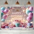 thumbnail image 3 of Happy Birthday Backdrop Pastel Purple Blue Balloons Birthday Photography Background Golden Royal Crown Birthday Party Decorations Banner Supplies Photo Booth Props, 3 of 4