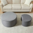 thumbnail image 2 of MDAQMD Grey Round Nesting Coffee Table Set of 2, Comfy Corduroy Footrest Ottoman Set of 2,5-in-1 Modern Circle Foam Ottoman, Footrest, Side Table, Coffee Tables, or Bed-end Stools, No Assembly, 2 of 9