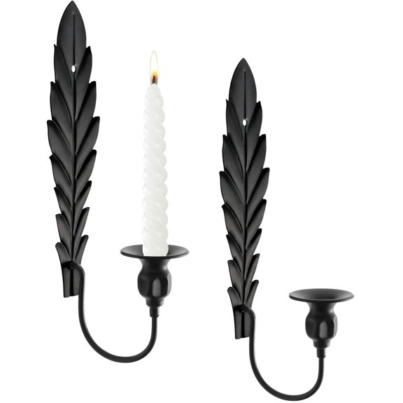 Wall Candle Holder Set of 2,Happon Candle Sconces Wall Mount Metal Holders,Candle Sconces Wall Hanging Decor for Living Room, Wedding, Farmhouse, Fireplace, Black