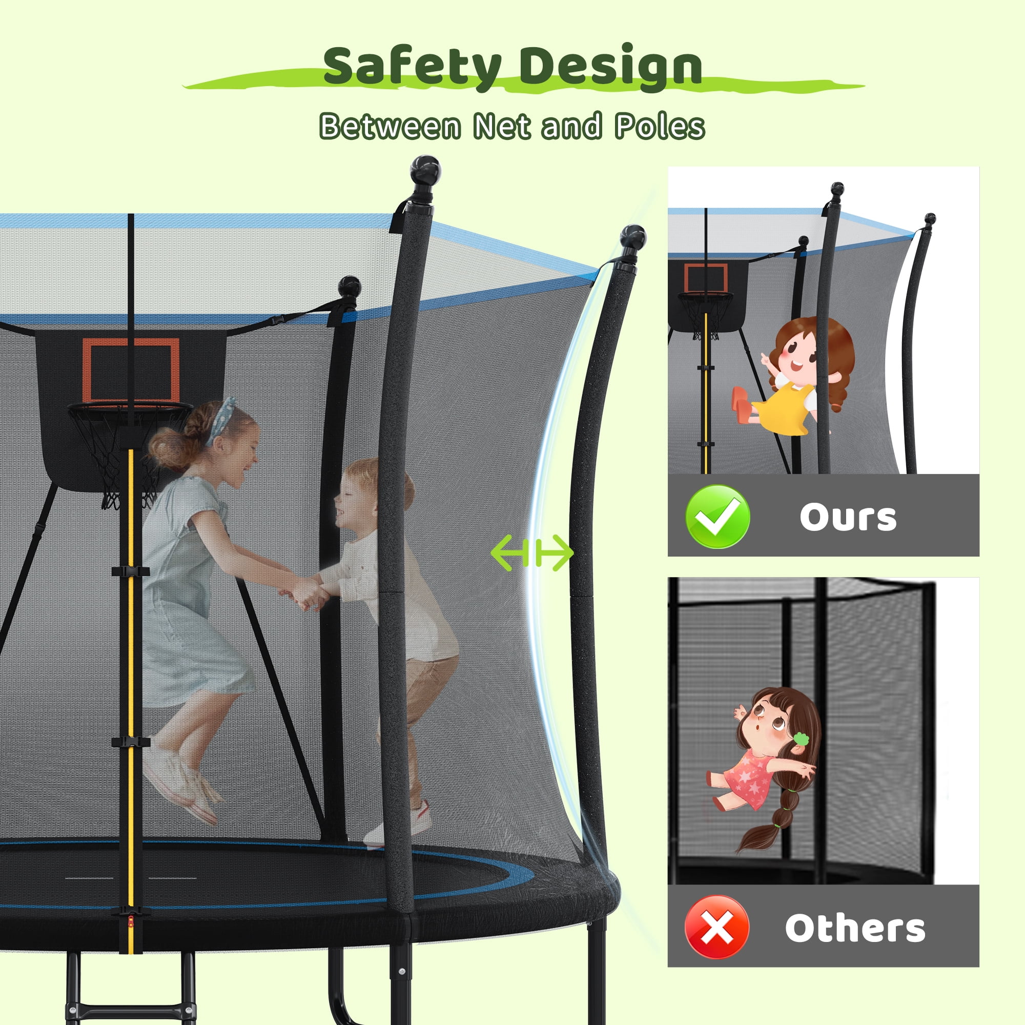 Arspjes 8FT Trampoline for Kids,Outdoor Trampoline with Enclosure net and Ladder,Backyard Recreational Trampoline,Black