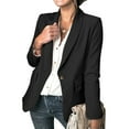 thumbnail image 3 of Sarapandan Women Office Jackets Turn Down Collar Pure Color Single Button Closure Work Suit Coat With Pleats Pockets Black XXXL, 3 of 5