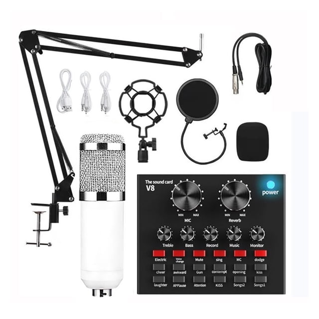 Professional Audio V8 Sound Card Set Mic Studio Condenser Microphone For Podcast Recording Live Streaming