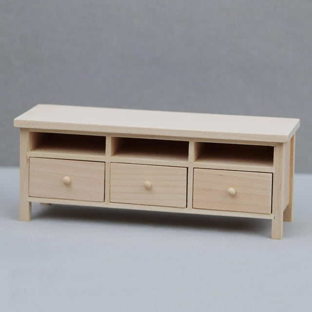 Soporte de TV de madera moderno para casa de muñecas, Mini mueble de TV con cajón sin pintar, accesorio de decoración para casa de muñecas, juguete, Baoblaze gabinete de casa de muñecas