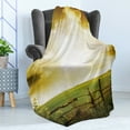 thumbnail image 4 of Country Soft Flannel Fleece Blanket, Sunset on the Field at Summer Wooden Hedge Springtime Meadow Morning View Print, Cozy Plush for Indoor and Outdoor Use, 50" x 60", Green Yellow, by Ambesonne, 4 of 5