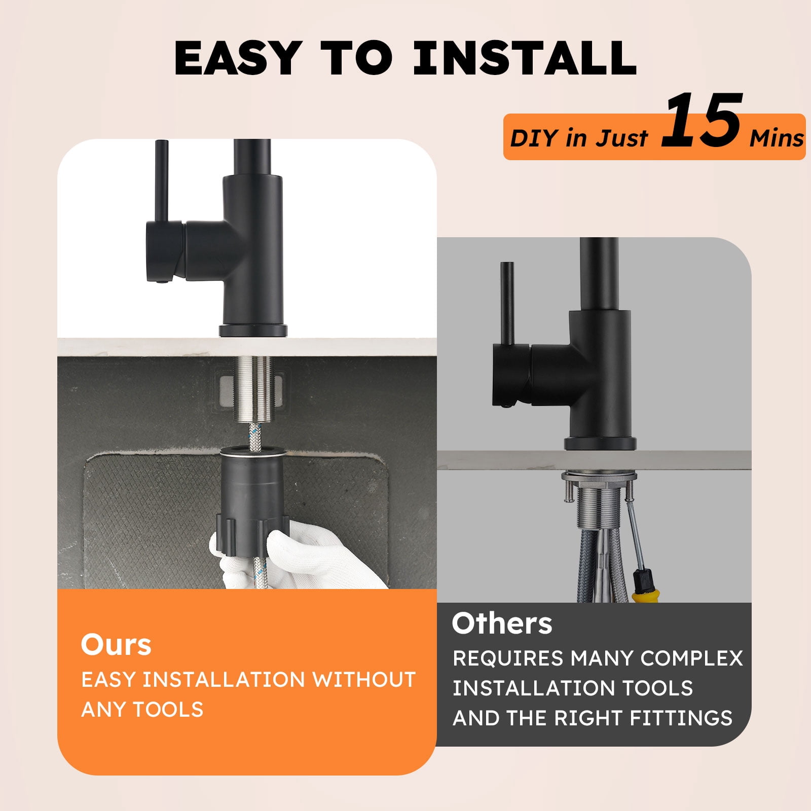 Matte Black Kitchen Faucet with High Arc Spring Spout, Commercial Grade 304 Stainless Steel & E-Coating for Rust/ Corrosion Resistance, 2 Spray Modes, for Bar, RV Sink
