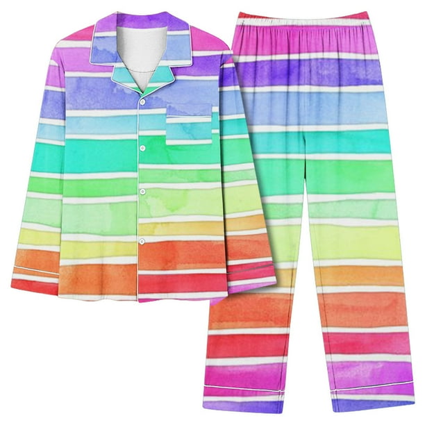 FAIWAD Ensemble Pyjama Imprimé à Rayures pour Chemises et Pantalons Longs à Manches Longues