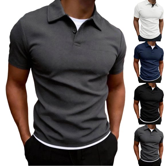 Betivan T-Shirt Mode Décontracté à Manches Courtes pour Hommes, Faux Deux Pièces avec Col à Revers, Tenue Douce et Légère pour Tous les Jours, Rue, Bureau, Extérieur